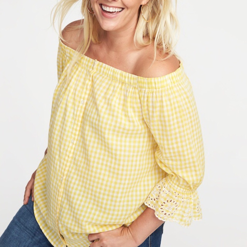 ✔️NWT Old Navy Gingham Black + White Off Shoulder